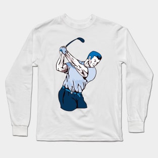 Golfer Swinging Golf Club Retro Long Sleeve T-Shirt